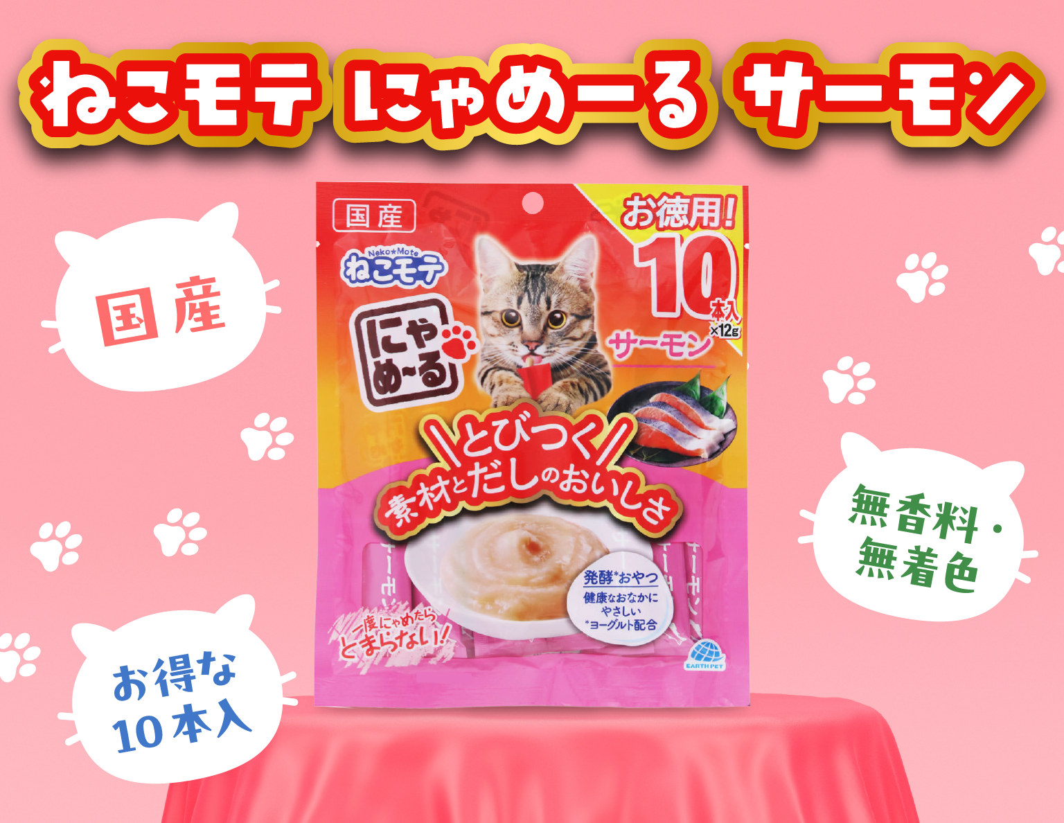 ねこモテ にゃめーる サーモン 国産 無香料・無着色 お得な10本入